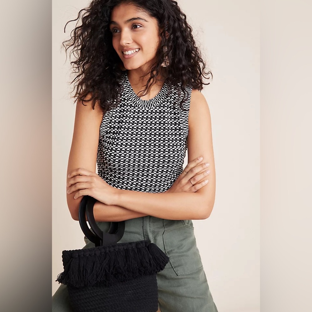 ANTHROPOLOGIE MAEVE Barbara Black And White Jacquard Sleeveless Top, Size Medium